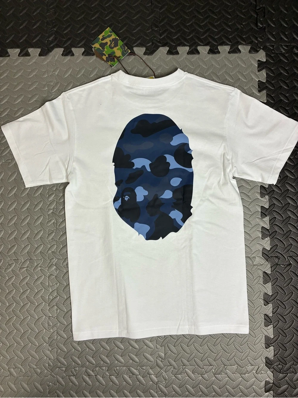 A Bathing Ape Kids' White T-Shirt with Blue Camo Ape Head